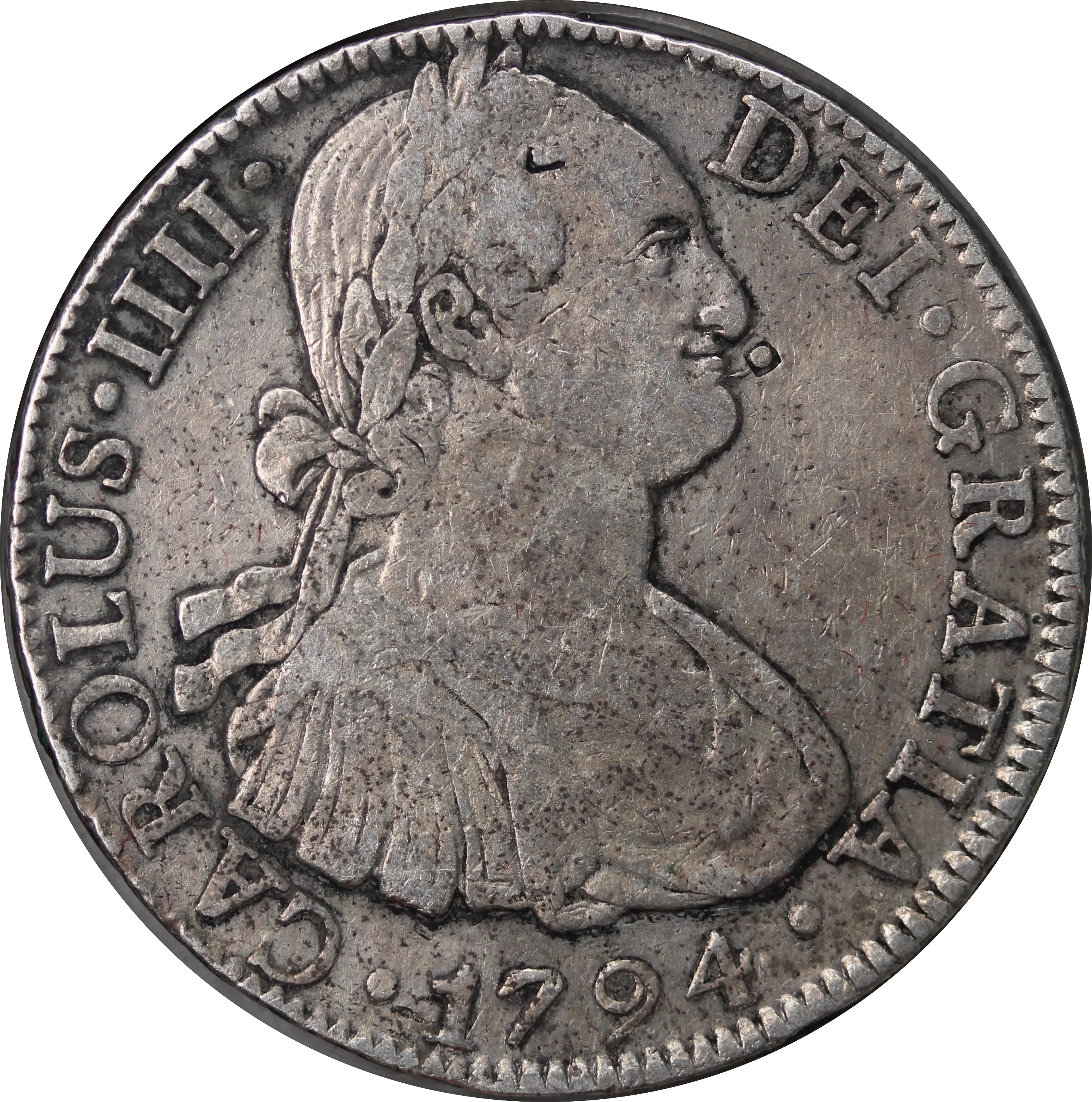 Mexico 1794 Charles IV Silver 8 Reales w/ Chopmarks gFine
