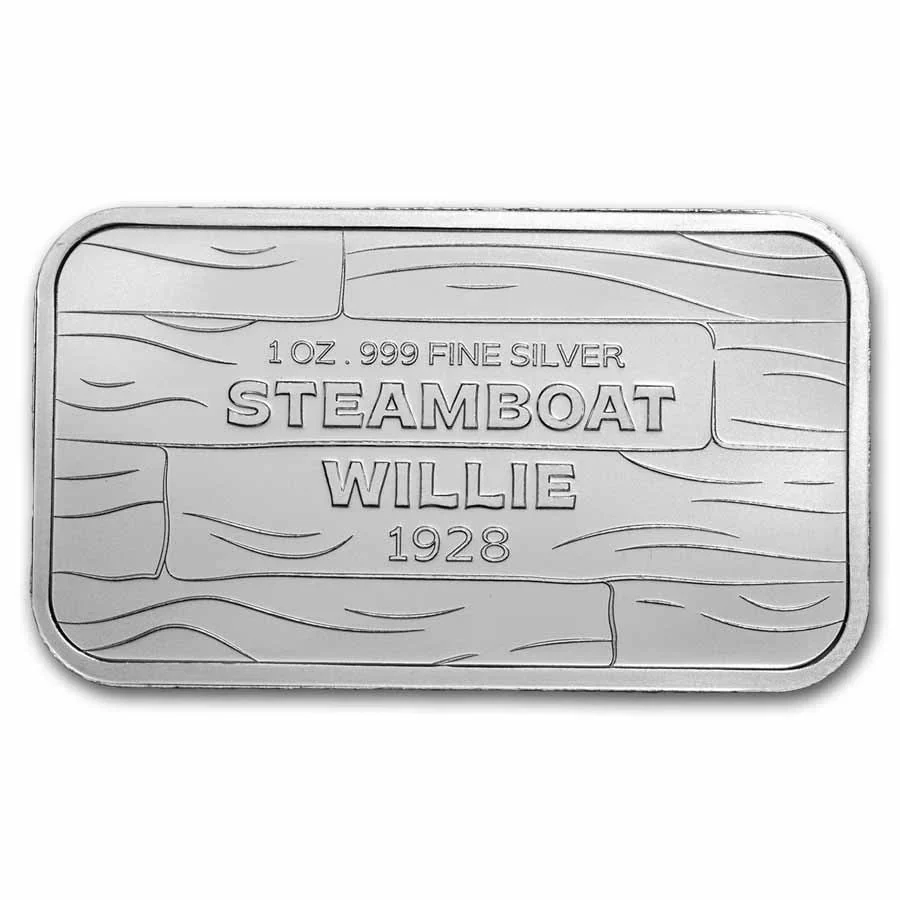 Mickey Mouse Steam Boat Willie 1oz Silver Minted Bar - Image 2