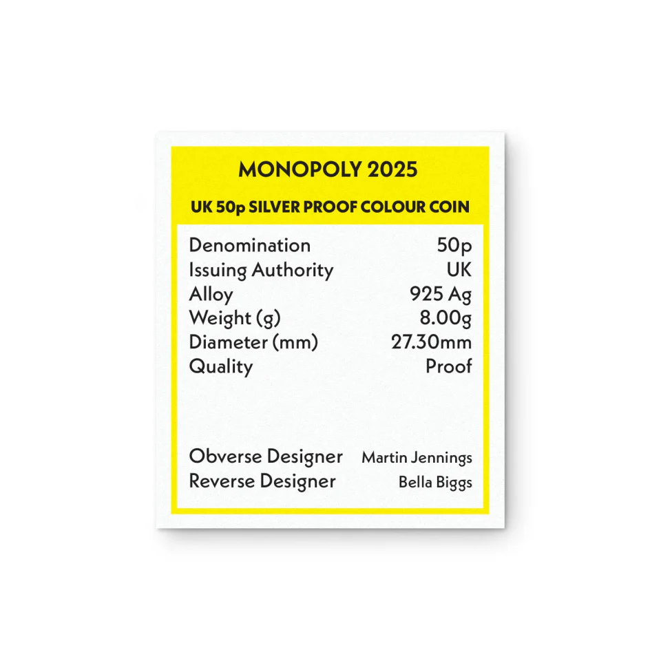 Monopoly 2025 UK 50p Silver Proof Colour Coin - Image 5