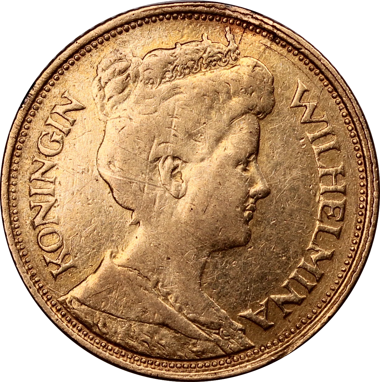 1912 Netherlands 5 Gulden Gold Coin Circulated - Image 2