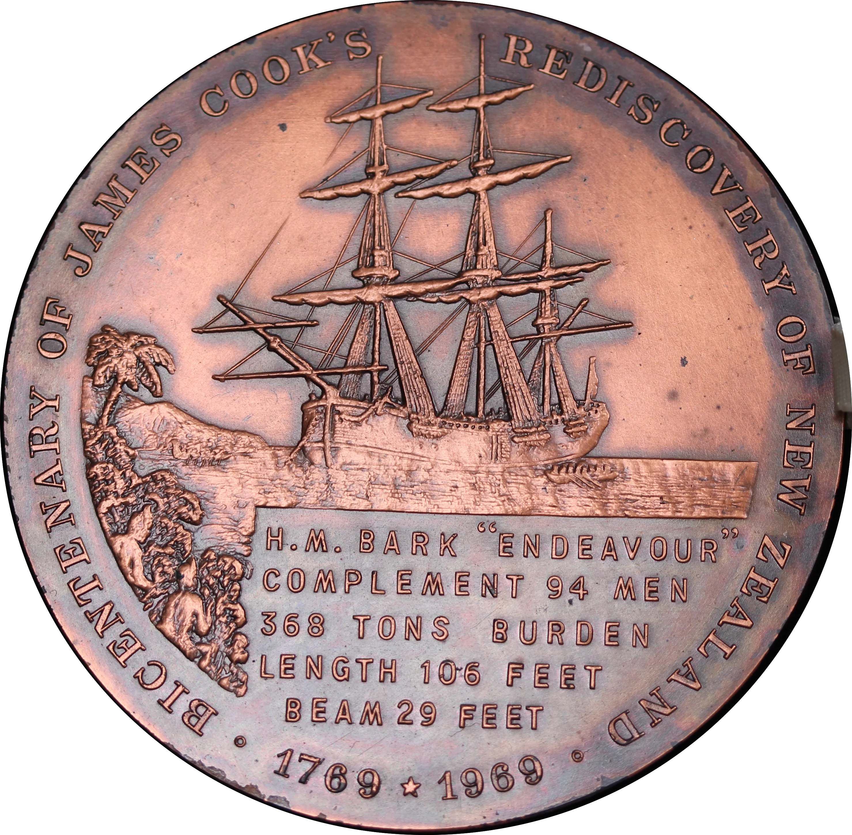 New Zealand Bicentenary of James Cook's Voyage 1769-1969 Medallion - Image 2