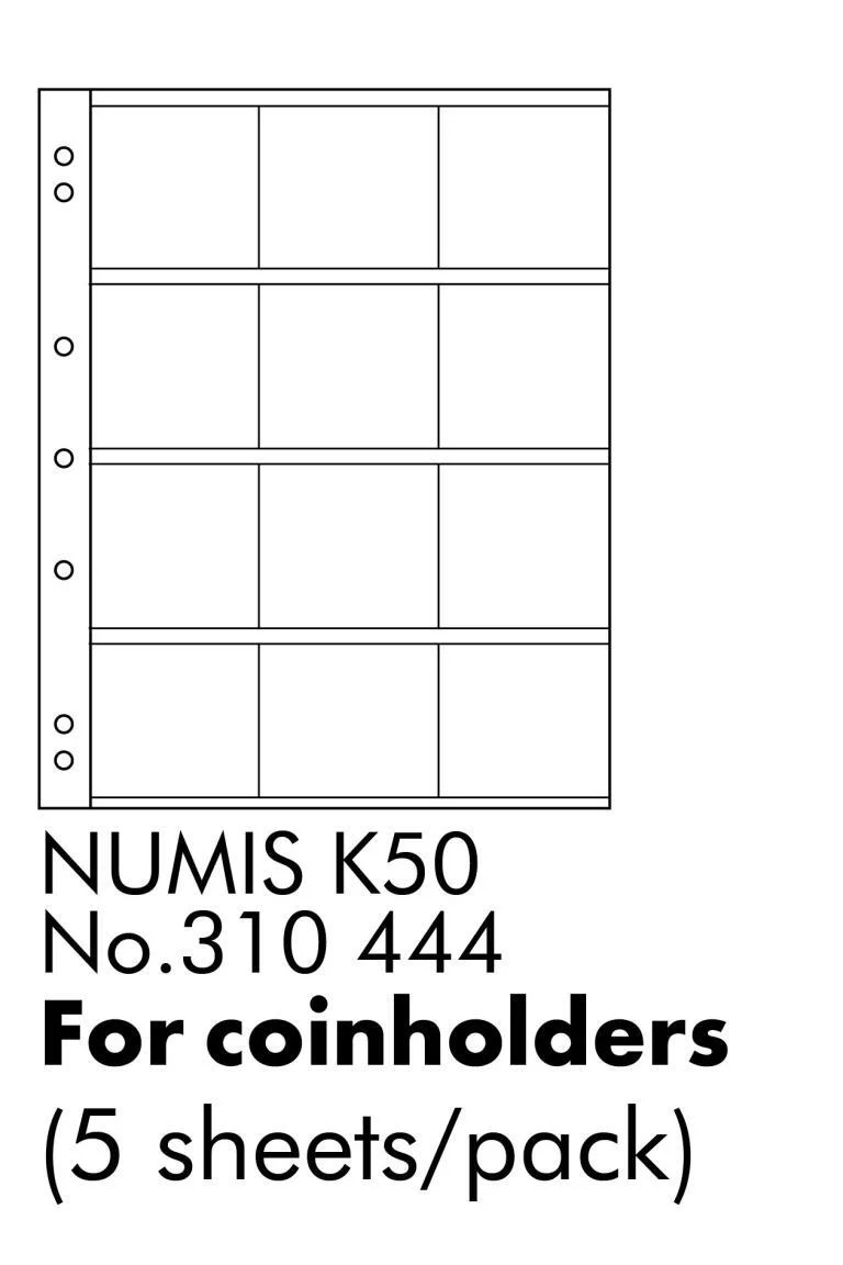 NUMIS coin sheets K50 for coin holders (50x50mm). Size of sheets: 193x217mm Holds For 12 Coin Holders (50X50mm) pack of 5 - Image 2