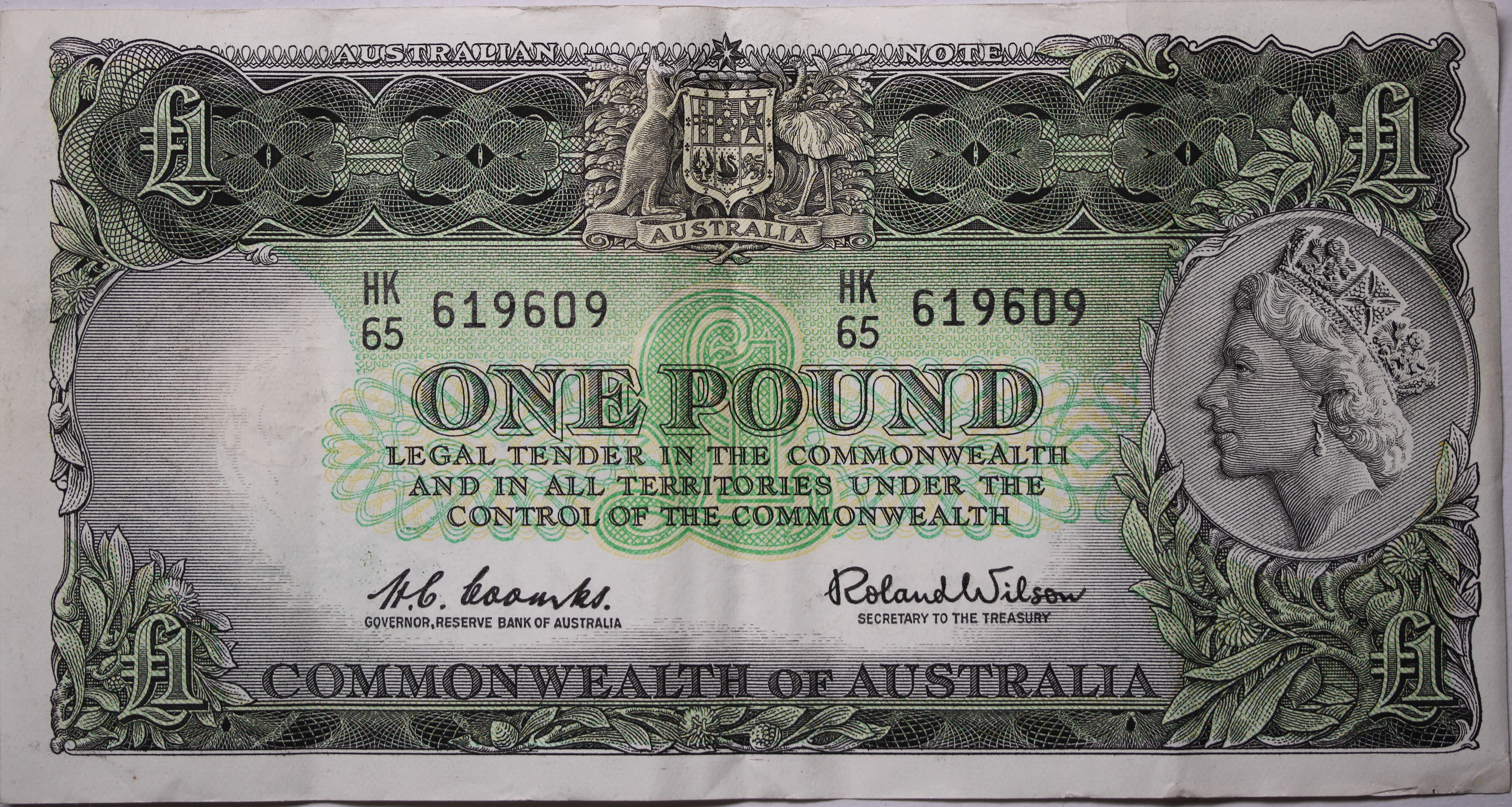 One Pound 1961 Coombs/Wilson Last Prefix aVF