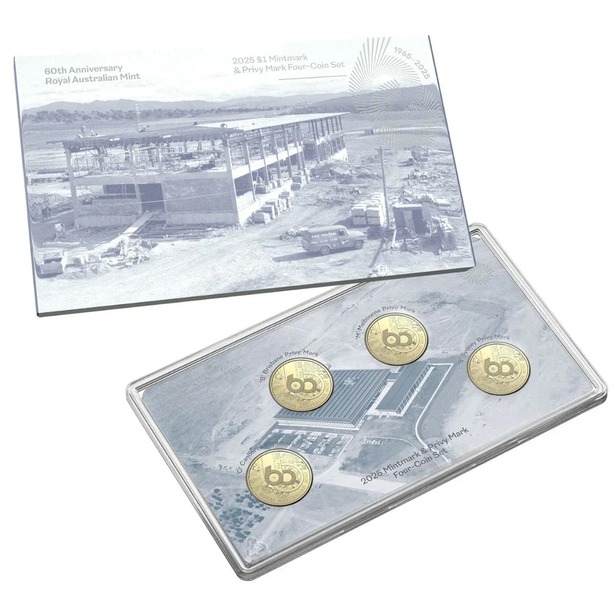 Royal Australian Mint 60th Anniversary 2025 $1 Mintmark & Privymark Aluminium-Bronze Uncirculated 4-Coin Set