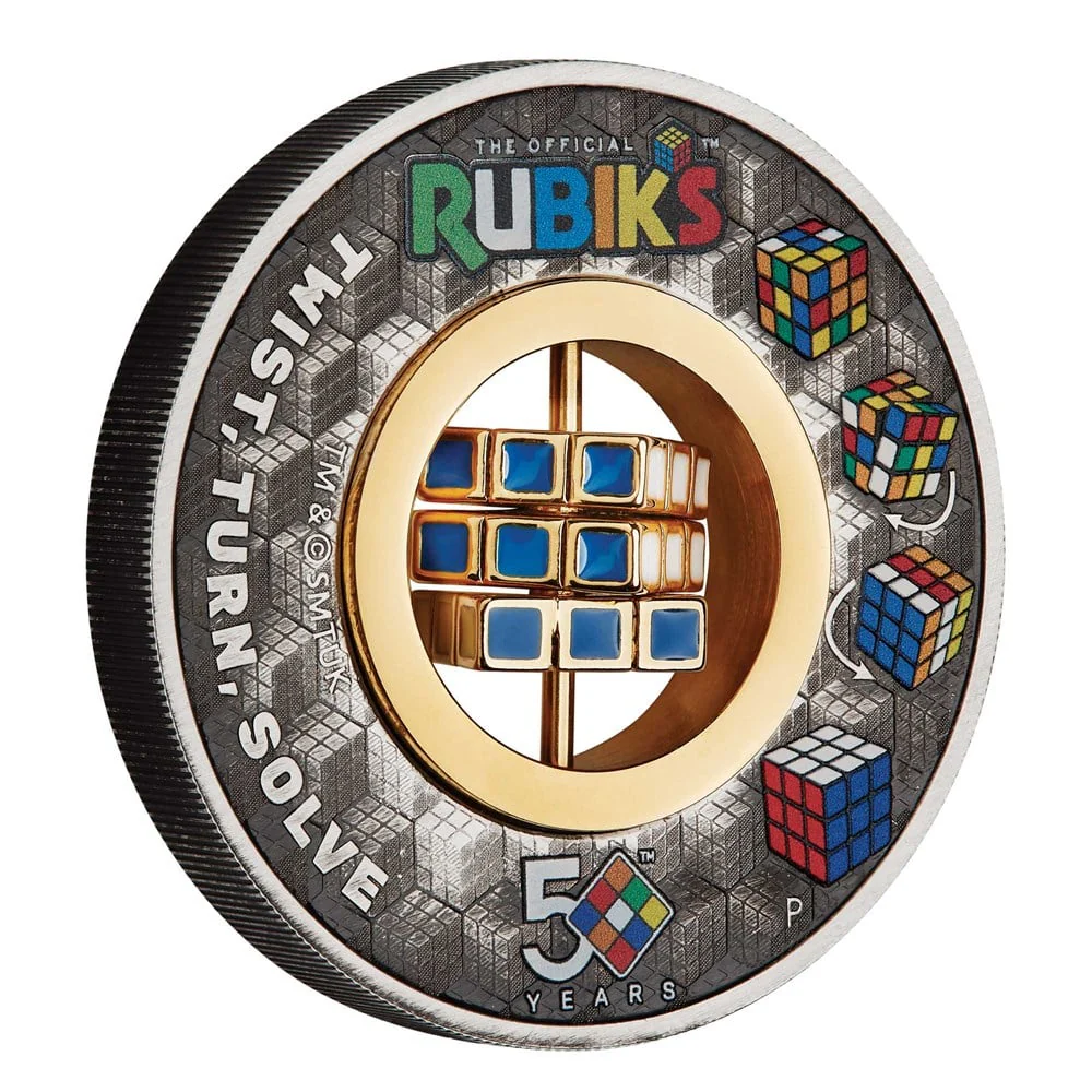 Rubik’s™ Cube 50th Anniversary 2024 2oz Silver Antiqued Coloured Coin