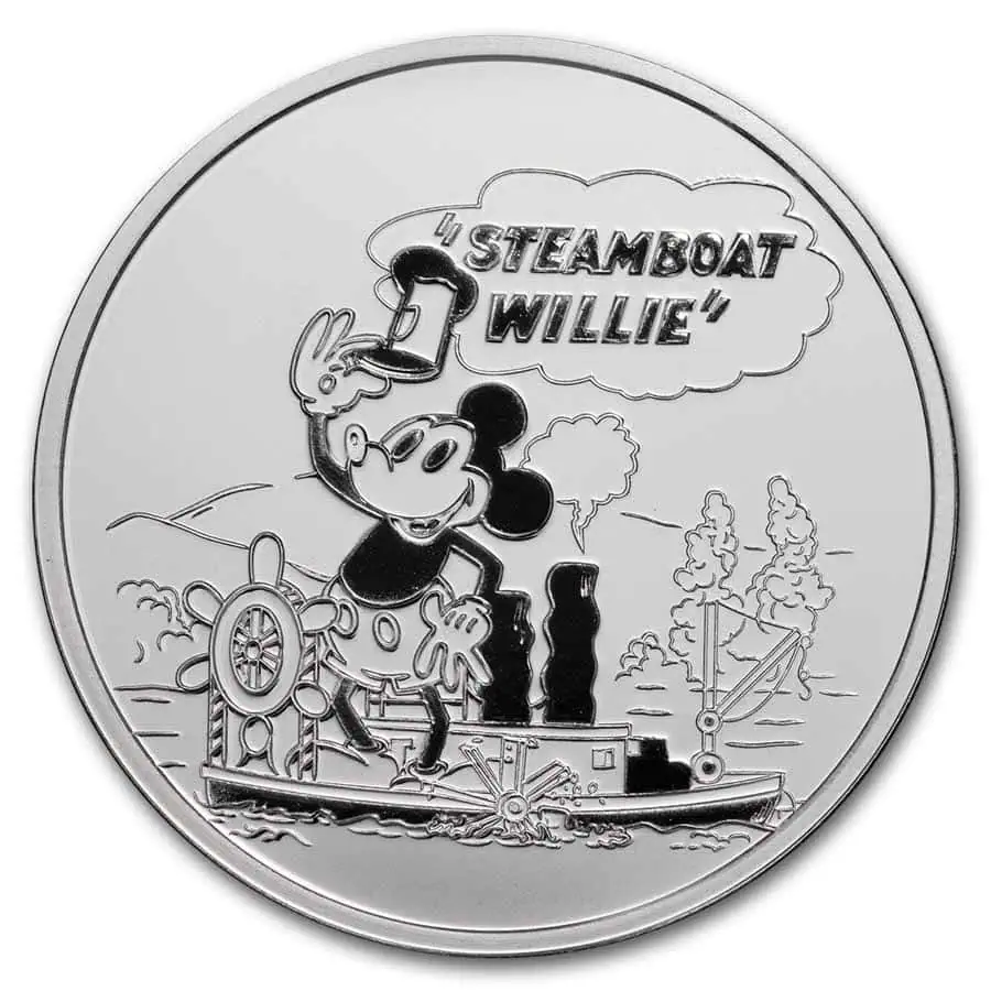 Mickey Mouse Steam Boat Willie Round 1oz Silver