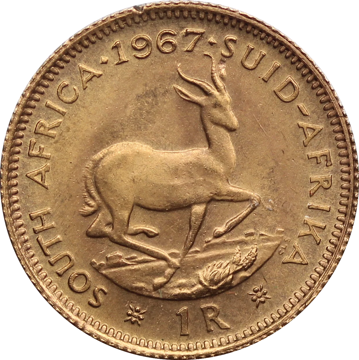 South Africa 1976 1 Rand Gold UNC (Edge Knock)