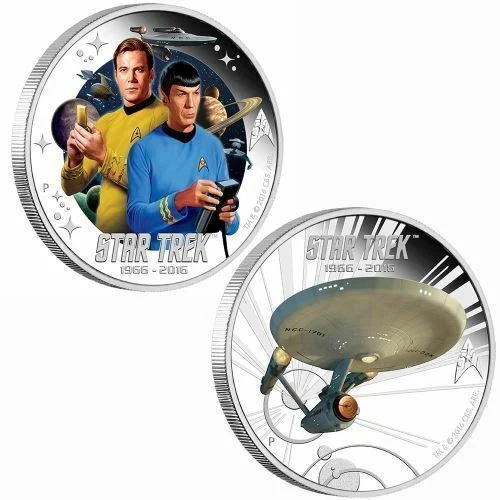 Star Trek 2016 Kirk, Spock and Enterprise Transporter 2x 1oz Silver Proof Coin Set - Image 2