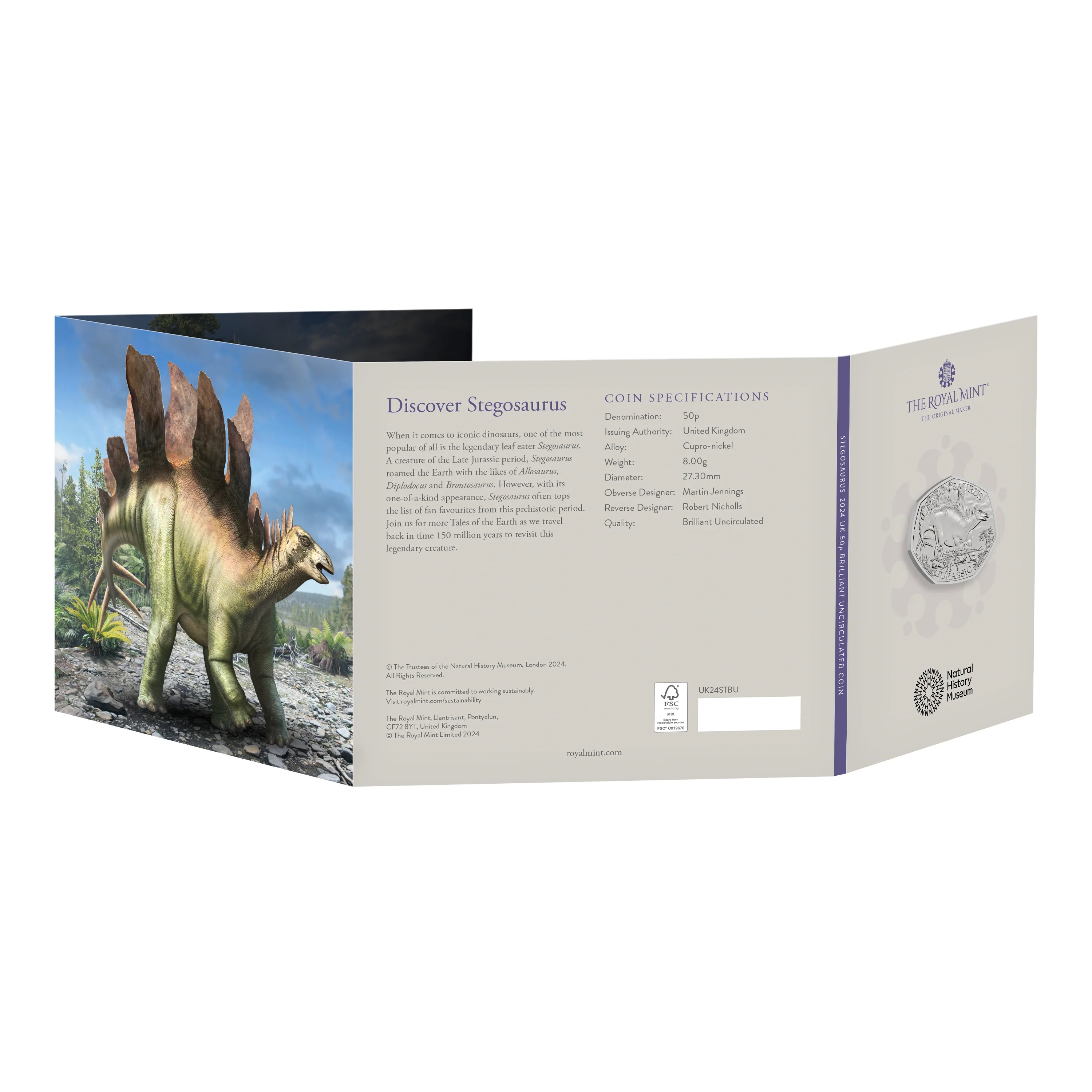 Stegosaurus 2024 UK 50p Brilliant Uncirculated Coin - Image 2
