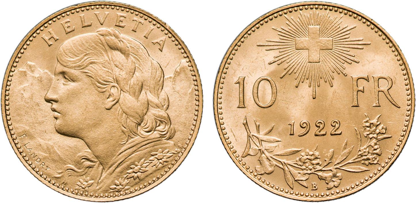 Switzerland 1922 B 10 Francs ChUNC - Image 2