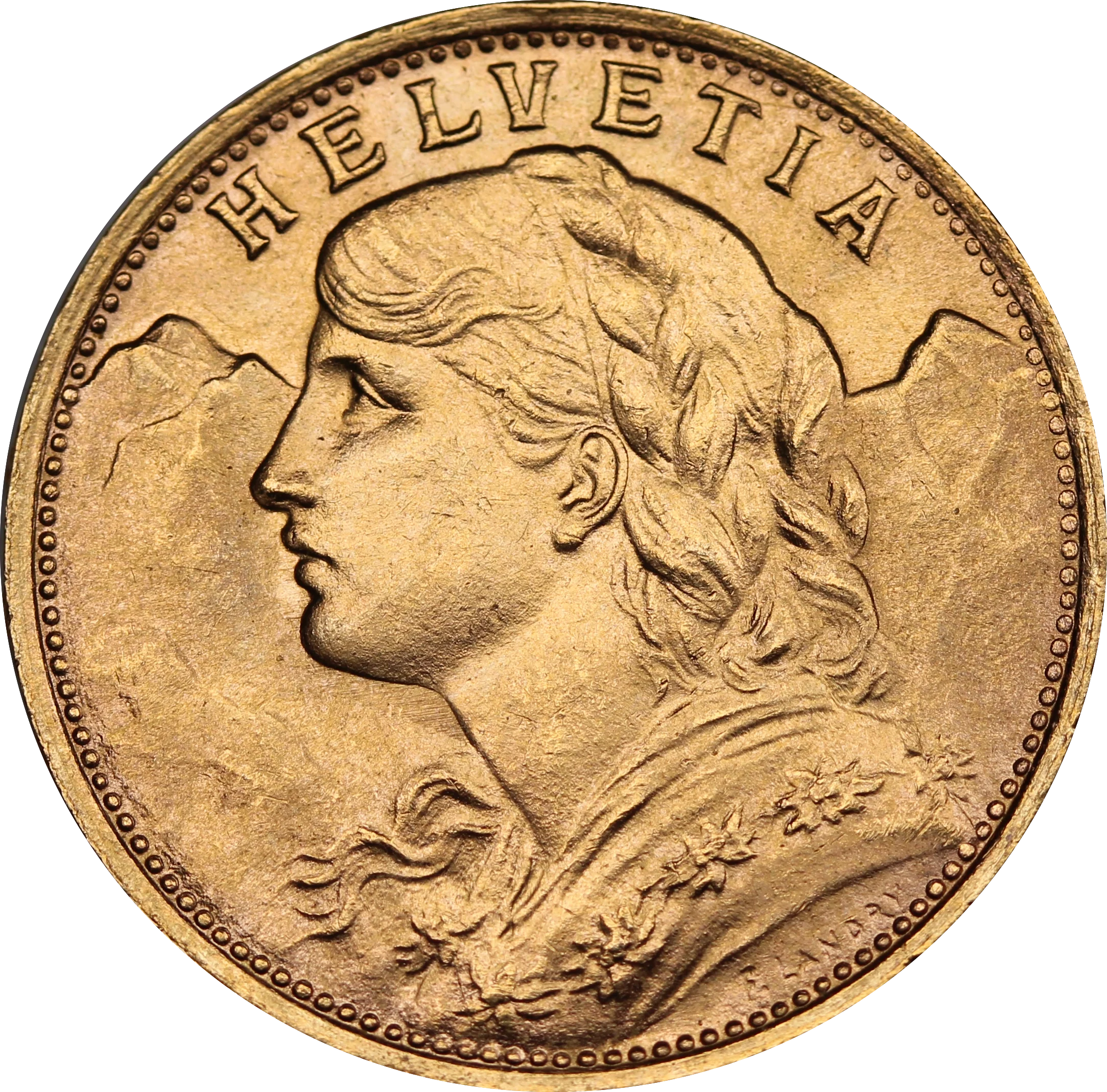 Switzerland 1922 20 Francs Gold Coin UNC - Image 2
