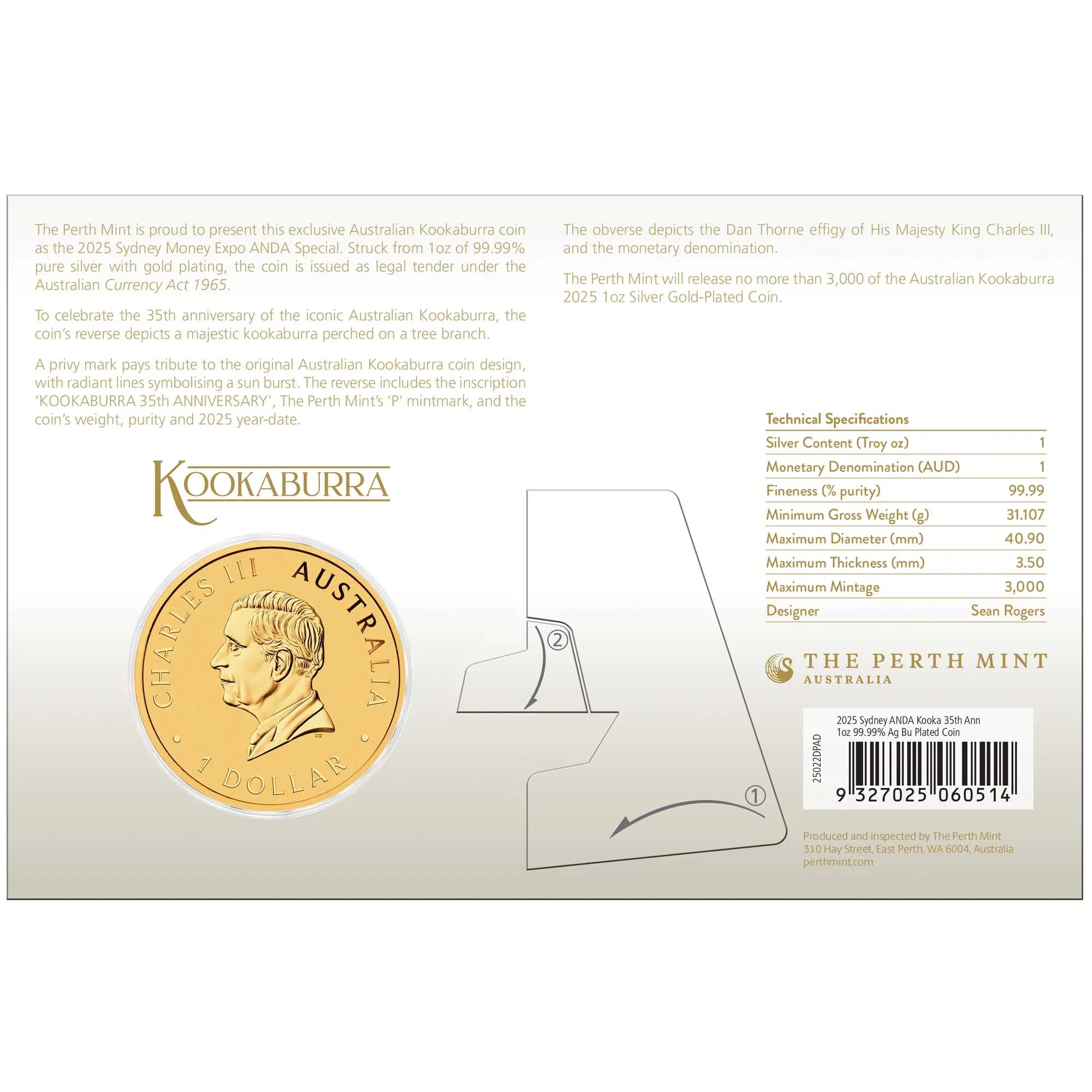 Sydney Money Expo ANDA Special Kookaburra 35th Anniversary 2025 1oz Silver Gold-Plated Coin - Image 4