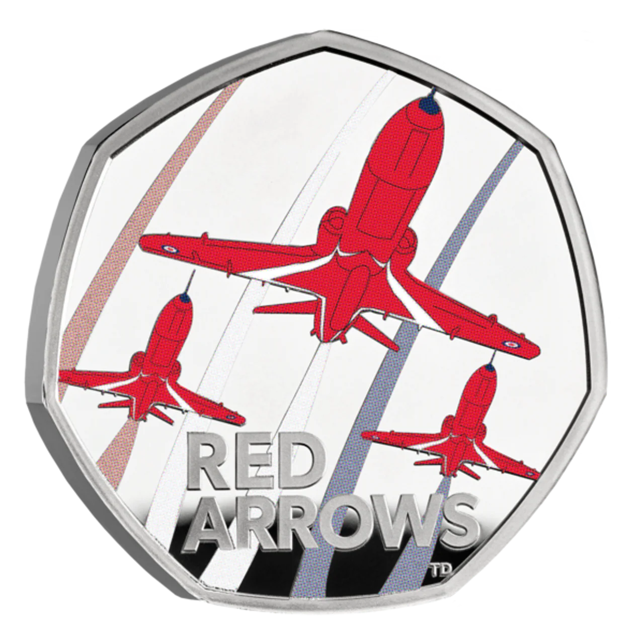 The Red Arrows 2025 UK 50p Silver Proof Colour Coin