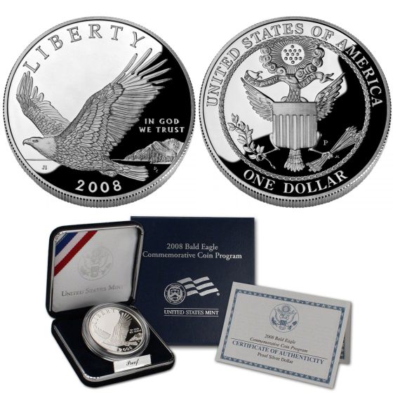 USA 2008 Bald Eagle Silver Proof Dollar Coin - Image 3