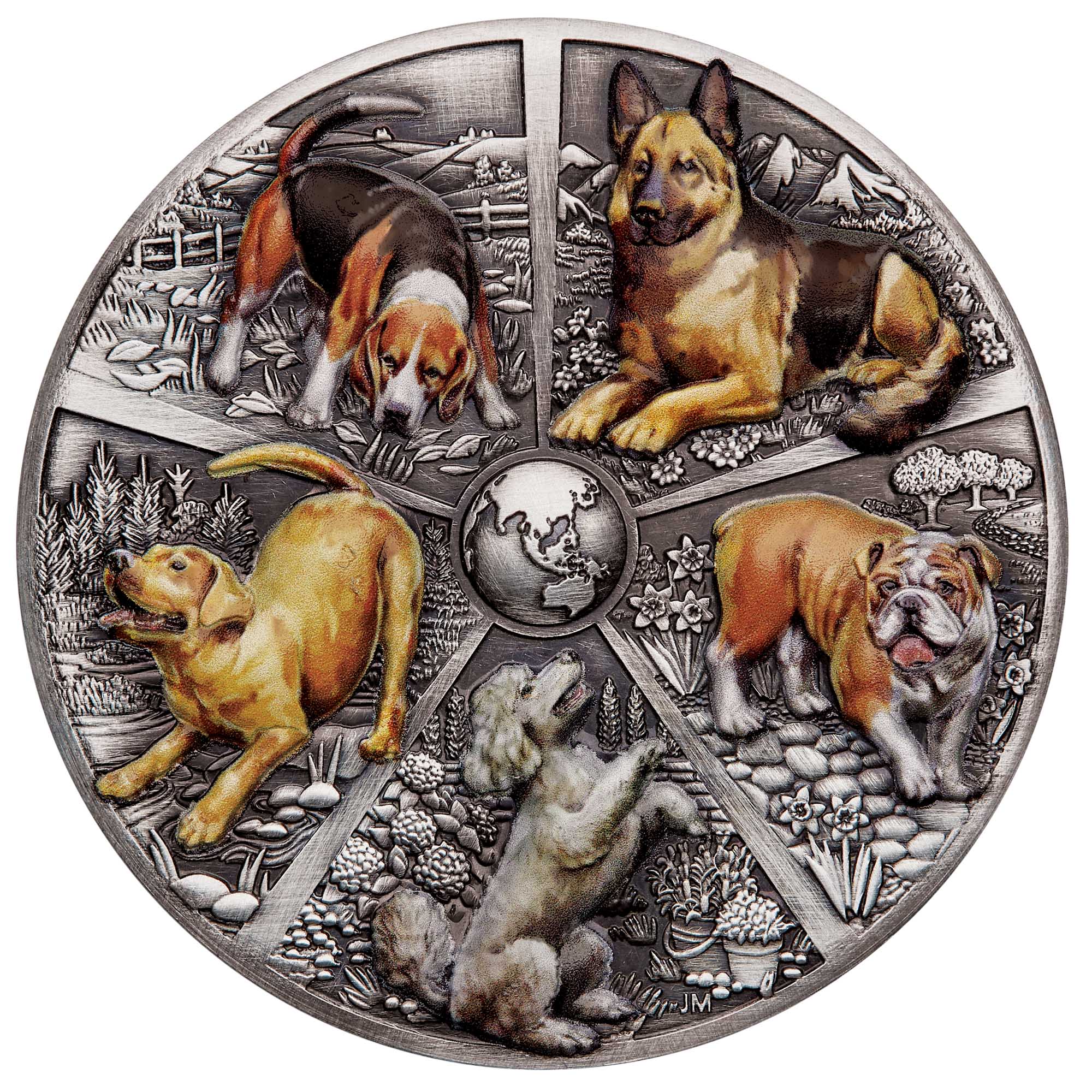 World Popular Dogs 2025 5oz Silver Antiqued Coloured Coin - Image 2