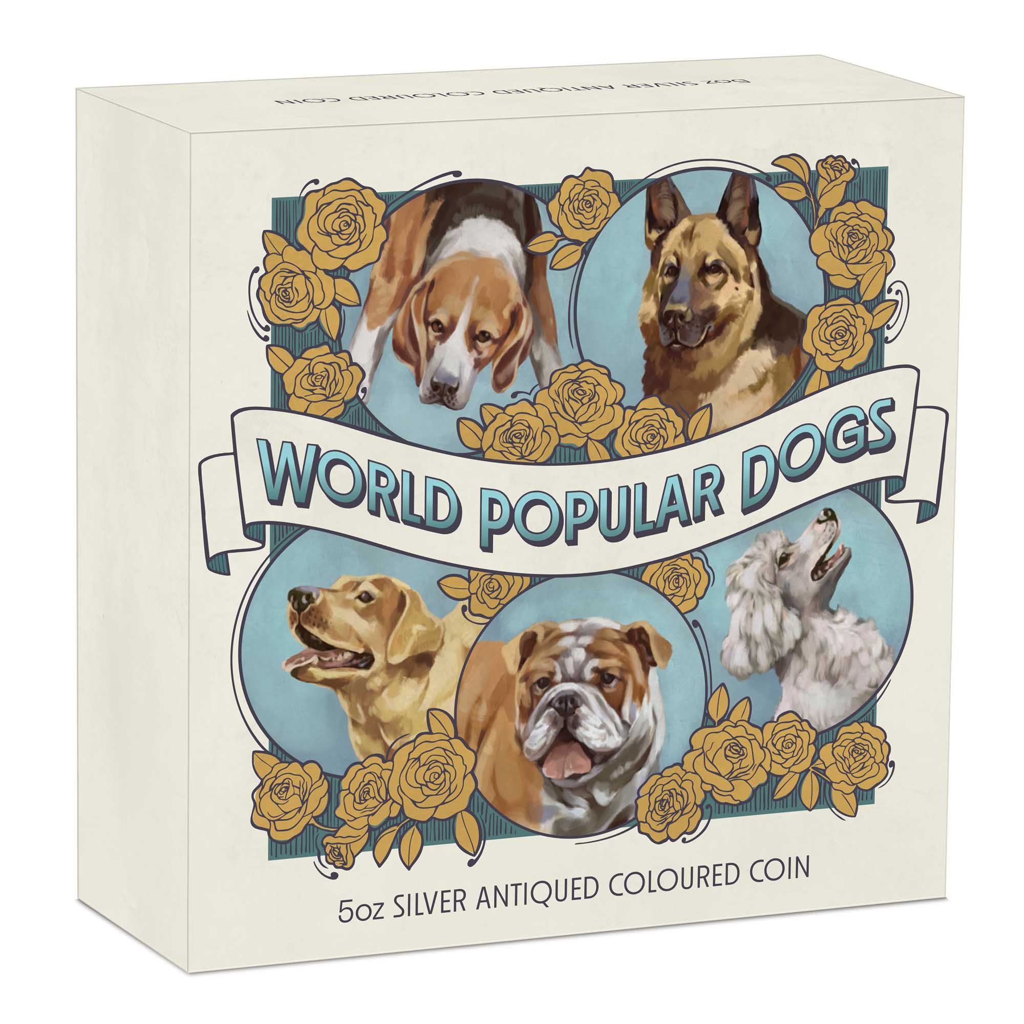 World Popular Dogs 2025 5oz Silver Antiqued Coloured Coin - Image 5