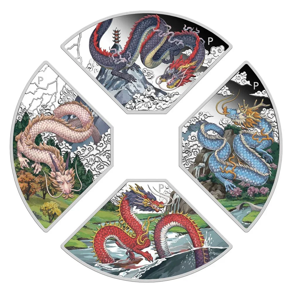Year of the Dragon Quadrant 2024 1oz Silver Proof Coloured Four-Coin Set - Image 2