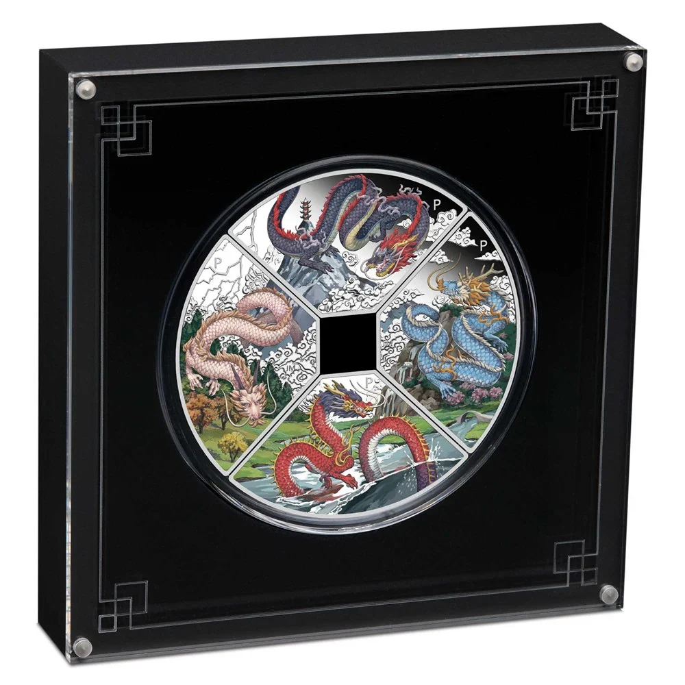 Year of the Dragon Quadrant 2024 1oz Silver Proof Coloured Four-Coin Set - Image 4