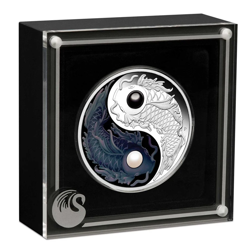 Yin Yang Koi 2024 5oz Silver Proof Coloured Coin with Pearls - Image 3